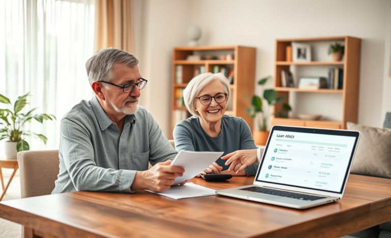 An elderly couple discussing their loan options with a financial advisor.