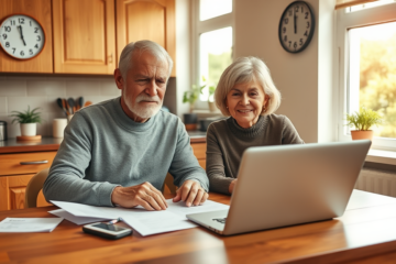 A senior reviewing loan options on a laptop