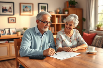 An elderly couple discussing their loan options with a financial advisor, focusing on loans for seniors with special conditions.