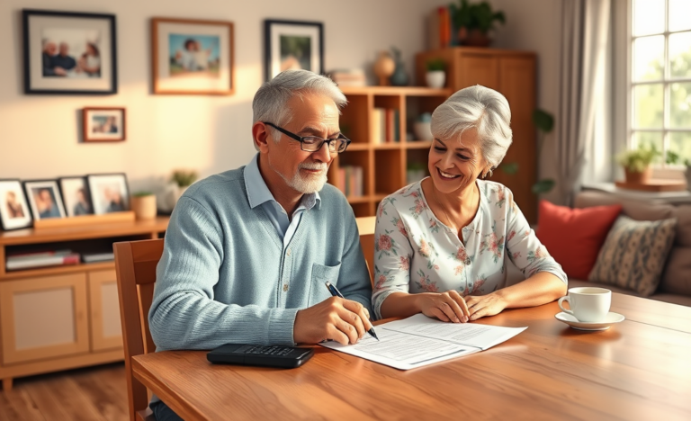 An elderly couple discussing their loan options with a financial advisor, focusing on loans for seniors with special conditions.