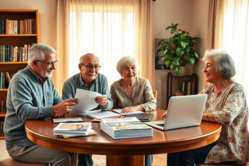 An elderly couple discussing their loan options at home.