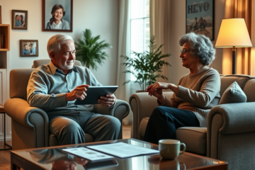 An elderly couple reviewing financial options for a loan without collateral.