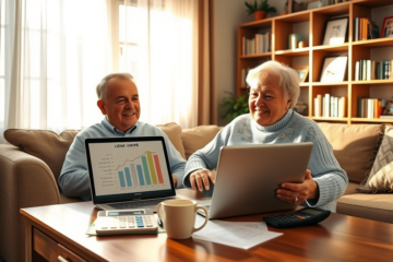 An elderly couple discussing their personal loan options to manage expenses and make special purchases.