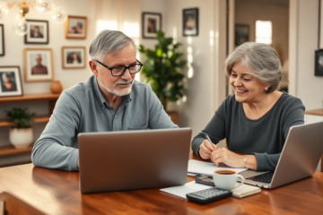 A senior couple reviewing personal loan options online.