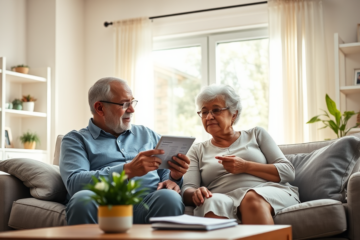 An elderly couple discussing financial options during an emergency with a focus on personal loans.
