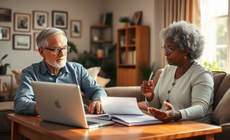A senior reviewing options for a secured personal loan with a financial advisor.