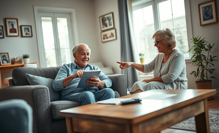A senior couple discussing their financial options for personal loans with American Express.
