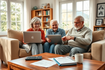 A senior couple discussing their personal loan options online.