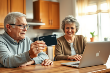 Elderly person reviewing personal loan upgrade card information
