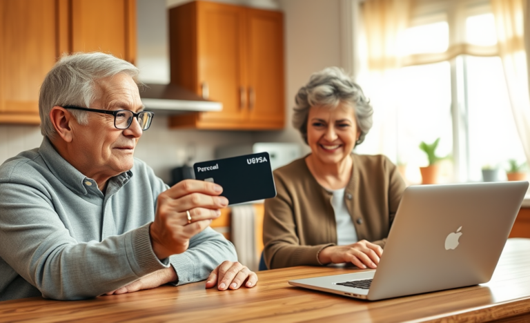 Elderly person reviewing personal loan upgrade card information