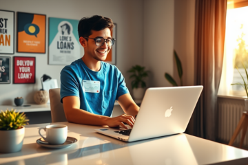 A person applying for a 100% online and reliable loan using a laptop.