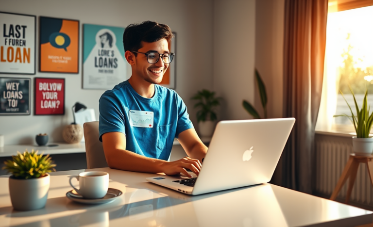 A person applying for a 100% online and reliable loan using a laptop.