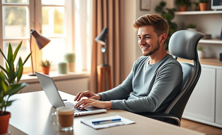 An image of a person happily receiving loan approval online, symbolizing easy access to loans.