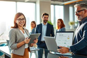 A person comfortably applying for a loan online