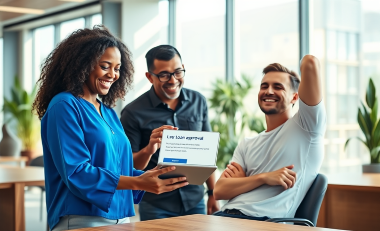 An illustration of quick loan approval process with a checklist and money symbols.