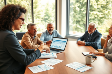 Illustration of a person discussing loan options with a lender.