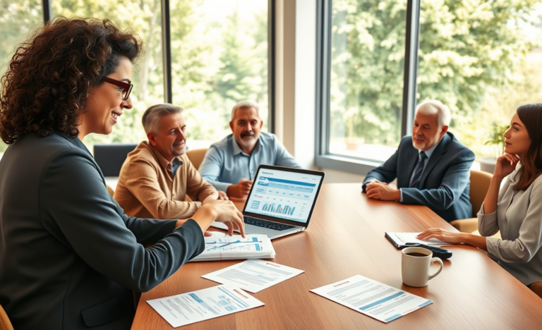 Illustration of a person discussing loan options with a lender.