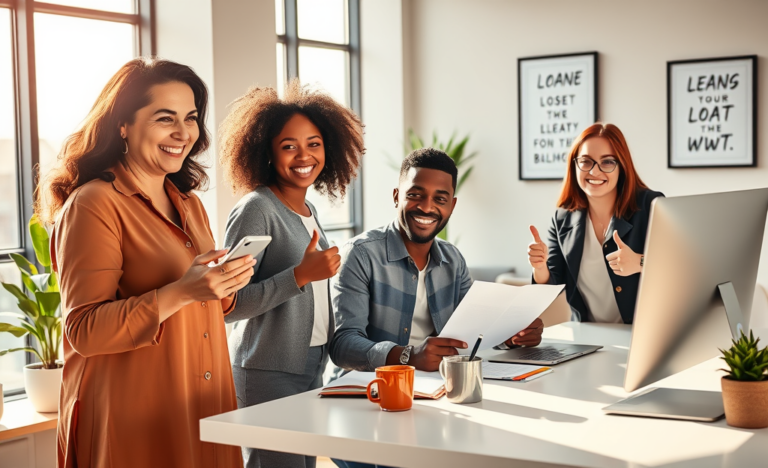A person happily receiving approval for their loan application, symbolizing quick funding and financial relief.