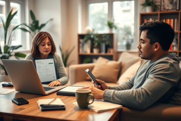 Illustration of a person applying for a loan online with a laptop.