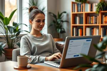A person applying for an online loan on a laptop.