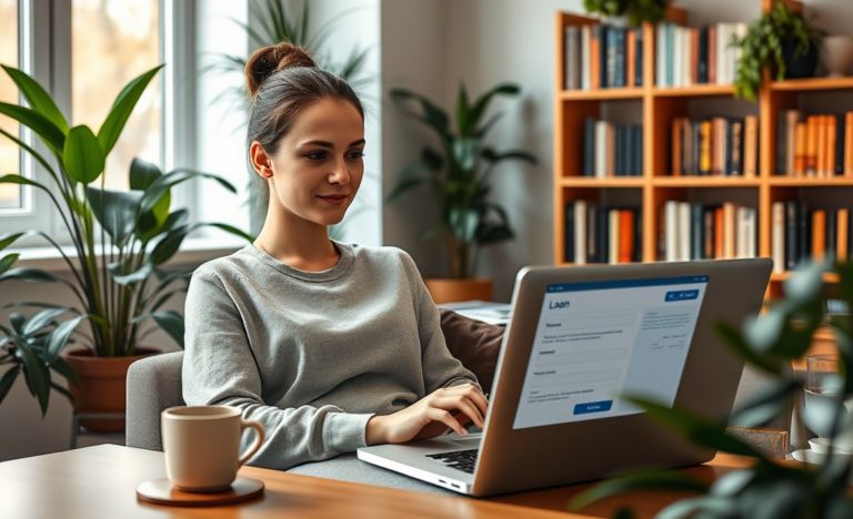 A person applying for an online loan on a laptop.