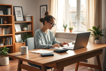 Illustration of a calculator and money representing personal loan calculations.