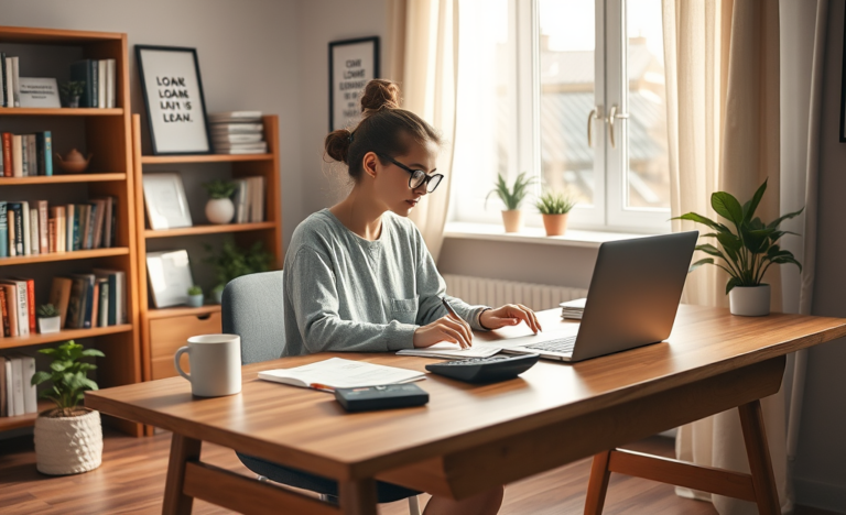 Illustration of a calculator and money representing personal loan calculations.