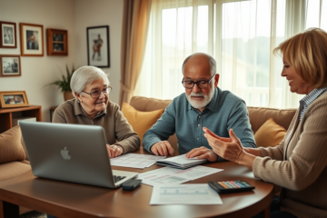 An elderly couple discussing their options for extra loans, symbolizing financial support for seniors.