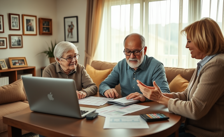 An elderly couple discussing their options for extra loans, symbolizing financial support for seniors.