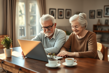 Elderly individual filling out a loan application online quickly.